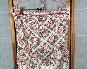 FANG Halter Top XL White Orange Medallion Print Beaded Boho Y2K Cotton Blend