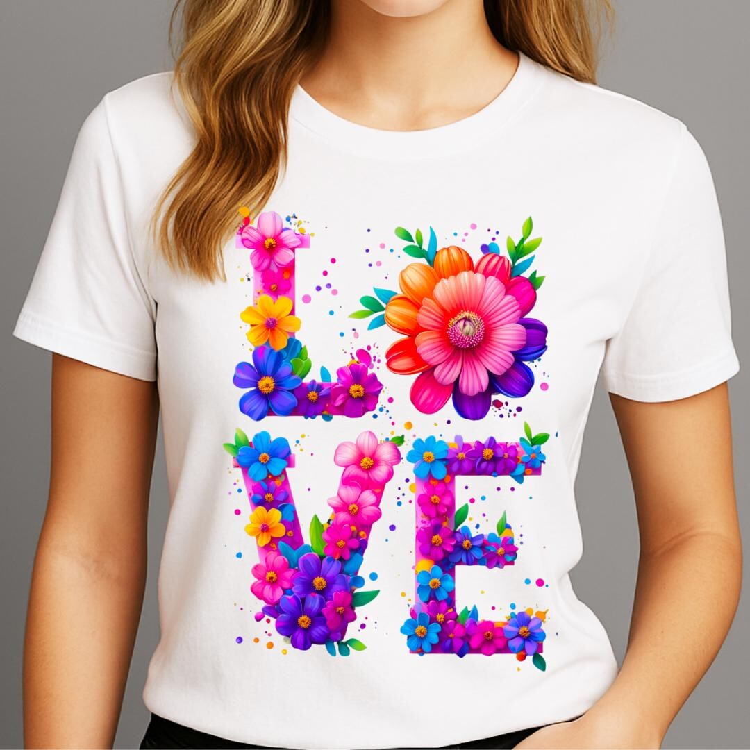 Floral LOVE PNG Design 300 DPI, Vibrant Flower Typography Digital Art ...