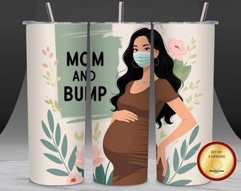 Diseño floral para vaso de 20 oz para mamá embarazada (PNG), diseño de sublimación para mamá y barriga / Regalo para baby shower / Descarga digital PNG de alta resolución (300 DPI)