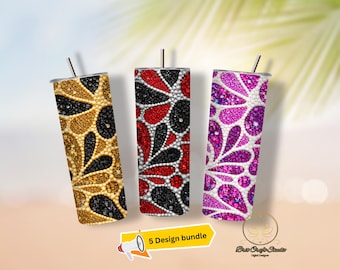Paquete de 5 fundas para vasos de 20 oz, mosaico de diamantes de imitación de lujo PNG, paquete de sublimación de gemas, funda para vasos delgados de 20 oz
