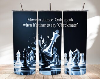 Checkmate Chess 20oz Tumbler Wrap PNG | Motivational Strategy Mindset Sublimation Design | Black White Digital Download