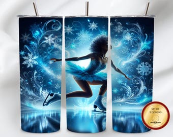 Diseño elegante de patinadora sobre hielo para vaso de 20 oz (PNG) / Diseño de bailarina de invierno / Arte digital de ballet con copos de nieve / PNG digital para sublimación de 300 DPI