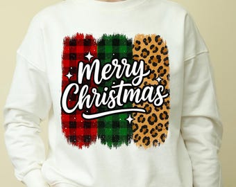 Feliz Navidad, cuadros escoceses y estampado de leopardo PNG: diseño de sublimación navideña de cuadros rústicos de búfalo, fondo transparente, descarga PNG digital