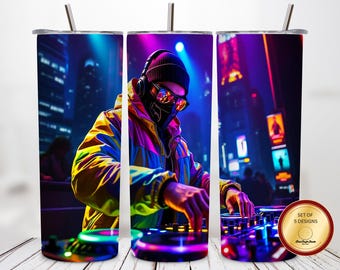 Diseño de sublimación para vaso de DJ con estampado neón / 20 oz (descarga digital)