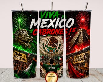Aztec Soccer Pride 20oz Tumbler Wrap PNG, Mexico Inspired Football Fan Sublimation Design, 20oz Skinny Tumbler Wrap