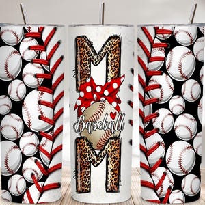 Diseño PNG para sublimación de vaso térmico de 20 oz con estampado de leopardo y diseño de mamá beisbolera