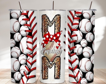 Diseño PNG para sublimación de vaso térmico de 20 oz con estampado de leopardo y diseño de mamá beisbolera