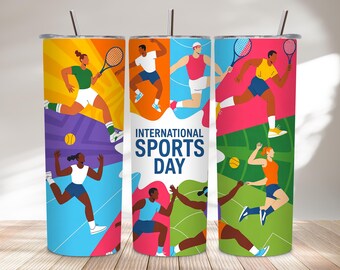International Sports Day 20oz Tumbler Wrap PNG | Athletic Sports Icons Sublimation Design | Sporty Skinny Tumbler Digital Download