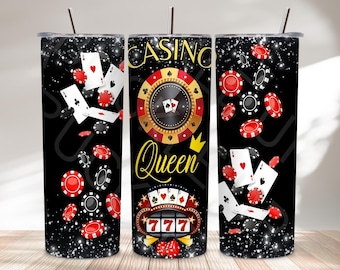 Casino Queen 20oz Tumbler Wrap PNG | Gambling Sublimation Design | Bold Casino Graphic Digital Download