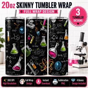 Science 20oz Skinny Tumbler Wrap PNG | Chemistry Sublimation Design | Lab Beaker Tumbler Wrap | Teacher Gift | Instant Download