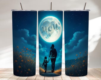 Mom Moon Wrap PNG, Mother Son Night Sky 20oz Sublimation Design, Heart Moon Silhouette Wrap, Mothers Day Gift Digital Download