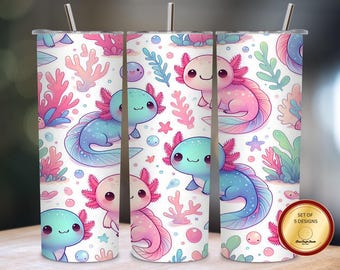 Cute Kawaii Axolotl Tumbler Wrap, 20oz Skinny Tumbler Sublimation Design PNG, Adorable Axolotl Digital Download, Pastel Axolotl Cup Wrap PNG