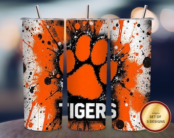 Plantilla de diseño de sublimación para vaso delgado de 20 oz, diseño recto, lavado a presión, naranja y negro, descarga digital PNG