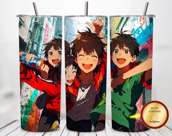 Funny Party Friends Tumbler Wrap PNG, Color Splash Cartoon Boys Design, 20oz Sublimation Wrap for Him, Friendship Art, 300 DPI PNG Download
