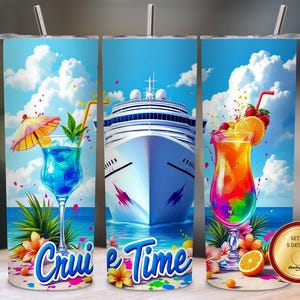 Cruise Time 20oz Tumbler Wrap PNG, Tropical Cocktails Sublimation Design, Summer Vacation Cruise Ship 300 DPI Digital Download PNG