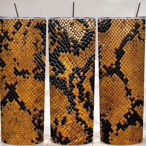 Brown Snakeskin 20oz Tumbler Wrap PNG Sublimation Design, Realistic Python Leather Pattern Digital Download
