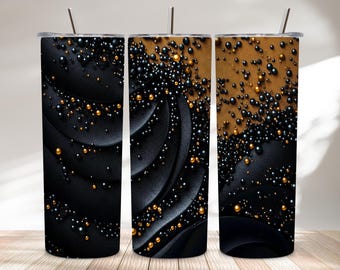 Black Gold 3D Bead Texture 20oz Tumbler Wrap PNG | Luxury Abstract Sublimation Design | Skinny Tumbler Digital Download