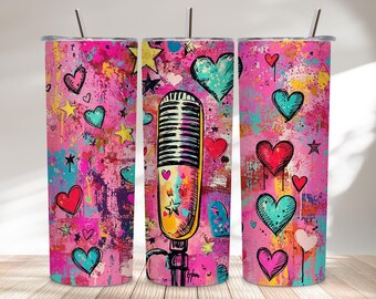 Pop Art Microphone 20oz Tumbler Wrap PNG Colorful Music Graffiti Sublimation Skinny Tumbler Wrap Design