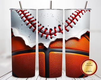 Diseño para vaso térmico de baloncesto y béisbol, 20 oz, delgado, sublimado PNG, para día de partido deportivo.