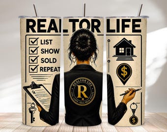 Realtor Tumbler Wrap PNG, 20oz Real Estate Tumbler Sublimation Design, Realtor Life Woman, Real Estate Agent Digital Download