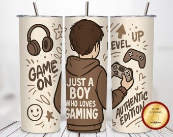 Just a Boy Who Loves Gaming Tumbler Wrap 20 oz PNG, Gamer Hoodie Sublimation Design, Video Game Controller, 300 DPI Digital Download PNG