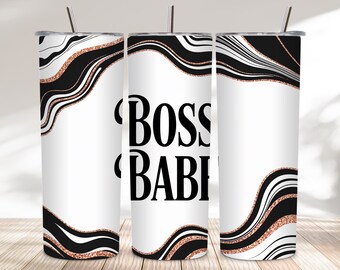 Boss Babe 20oz Tumbler Wrap PNG | Luxury Feminine Quote Sublimation Design | Stylish Skinny Tumbler Digital Download