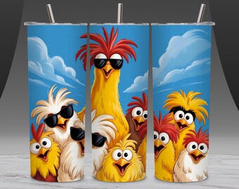 Funny Chicken Gang 20 oz Tumbler Wrap PNG | Cool Sunglasses Rooster Cartoon Sublimation Design | Farm Animal Wrap