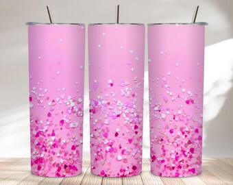 Pink Heart Confetti 20oz Tumbler Wrap PNG | Girly Glitter Hearts Sublimation Design | Cute Aesthetic Digital Download