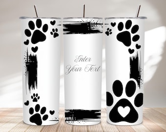Custom Pet Name 20oz Tumbler Wrap PNG | Paw Print Heart Grunge Sublimation Design | Personalized Pet Lover Gift