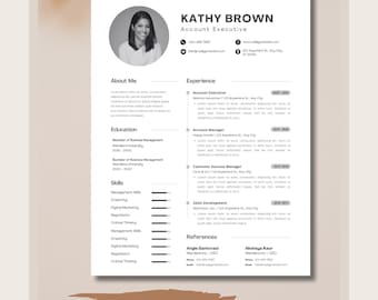 Canva Resume Template , 1 Page Minimalist Professional CV , Editable ...