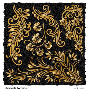 Clipart di ornamenti floreali dorati e neri - vecchie cornici ornamentali antiche, clipart di ornamenti per cornici per uso commerciale, grafica per matrimoni