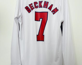 Beckham #7 England 1998/99 Home Long Sleeve Jersey – Signed