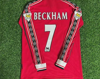 David Beckham 7 - Manchester United 1999 Red Long Sleeve Kit Jersey Trikot Maillot