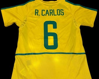 Vintage R.CARLOS Brazil Jersey – 2002 Home Shirt, Signed Collectible