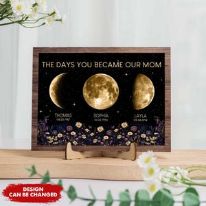 De dag dat je moeder wordt oma, gepersonaliseerde geboorte maanfase houten plaquette, houten bord, verjaardag, Moederdagcadeau voor moeder oma vrouw