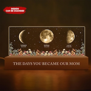 El día que te conviertes en mamá abuela, luz nocturna LED personalizada con fase lunar de nacimiento, regalo de cumpleaños para el Día de la Madre para mamá, abuela y esposa.