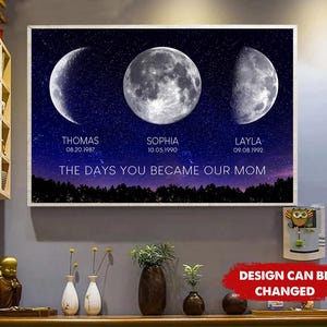 Aangepaste familie poster maanfase, de dag dat je moeder wordt, aangepaste geboorte maanfase poster, verjaardag, Moederdagcadeau voor moeder oma vrouw
