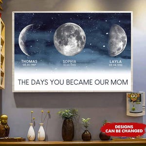 De dag dat je moeder wordt, aangepaste familie poster maanfase, aangepaste geboorte maanfase print, verjaardag, Moederdagcadeau voor moeder oma vrouw