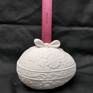 Ready to paint Ceramic Bisque Ornate Egg Box with Bow