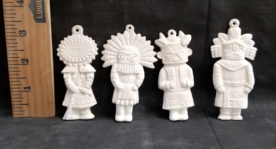 Ready to Paint Alberta Ceramic Bisque Set of 4 Kachina Doll Ornaments