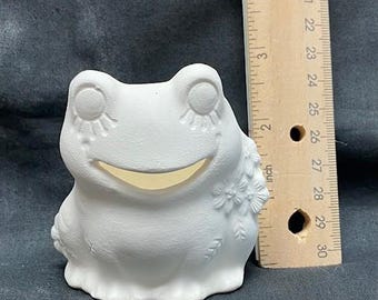 Vaso a forma di rana in ceramica grezza, pronto per essere dipinto (da scegliere).