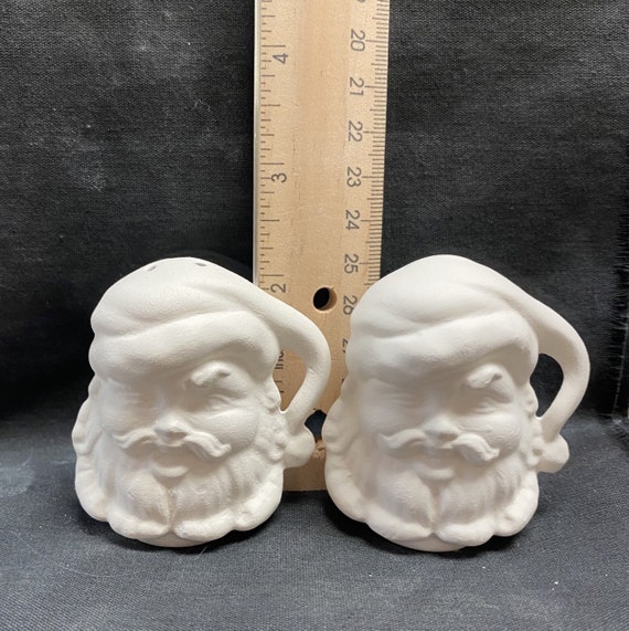 Ready to paint Ceramic Bisque set of Santa Heads Salt and Pepper Shakers