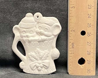 Biscotto in ceramica Alberta pronto per essere dipinto 2 topi in una tazza