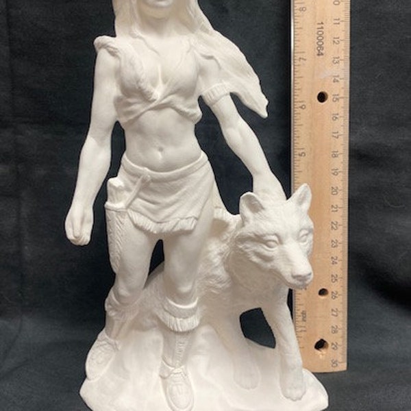 Ready to Paint Ceramic Provincal Indian Maiden Wolf Huntress