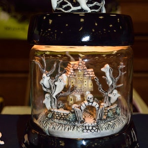Ready to paint Ceramic Bisque Ceramichrome Enchanted World Halloween Scene in Jar
