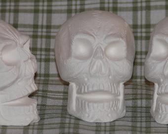 Juego de 3 calaveras de bizcocho de cerámica listas para pintar