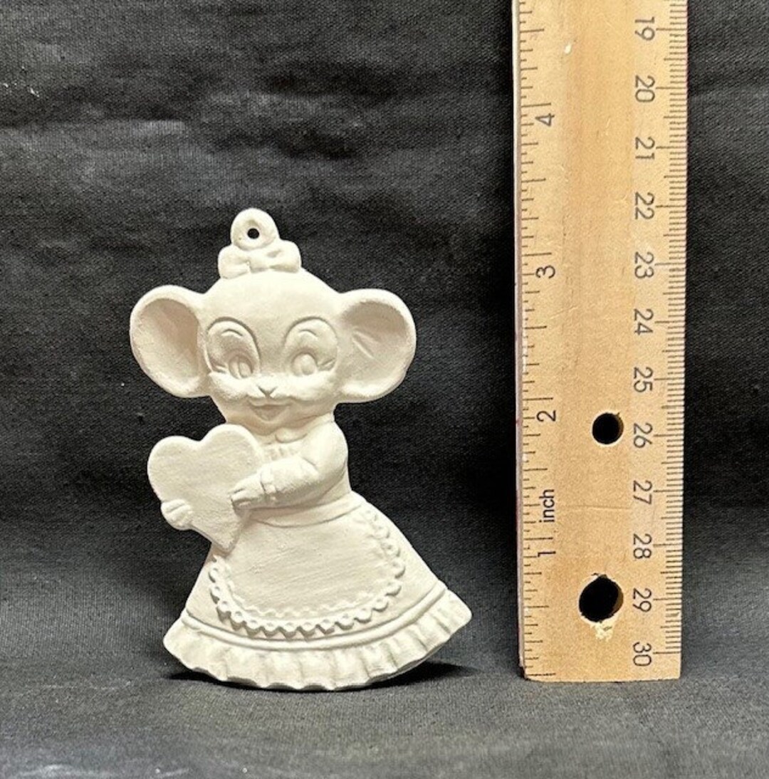 Ready to Paint Ceramic Bisque Albertas Valentine Mouse Ornament Etsy