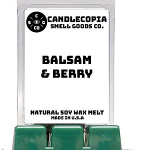 Balsam and Berry: 2 Pack of Candlecopia Strongly Scented Hand Poured Vegan Wax Melts, 6.4 Total Ounces.