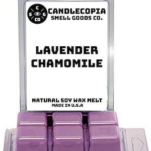 Lavender Chamomile: 2 Pack of Candlecopia Strongly Scented Hand Poured Vegan Wax Melts, 6.4 Total Ounces.