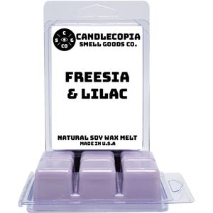 Freesia & Lilac: 2 Pack of Candlecopia Strongly Scented Hand Poured Vegan Wax Melts, 6.4 Total Ounces.